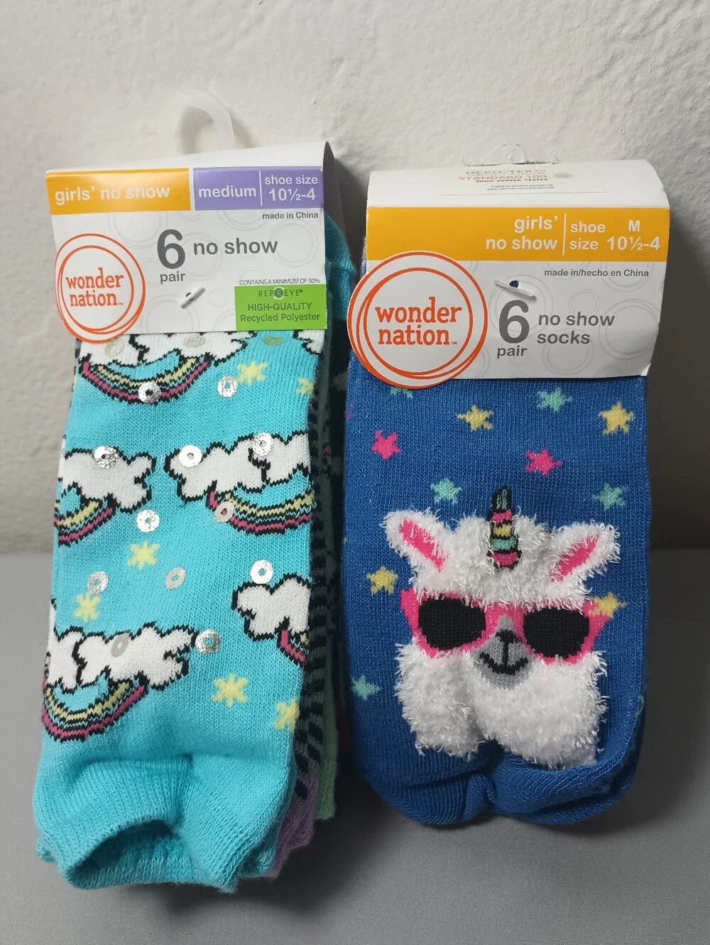 Wonder Nation Girls No Show Llama And Rainbow Socks (2)